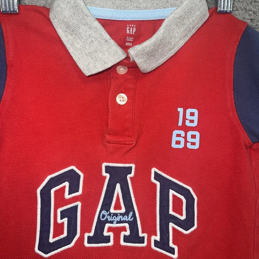 Gap Shirt Kids‎ Size 3T Red Polo Center Logo 1969 Spellout Pique #6